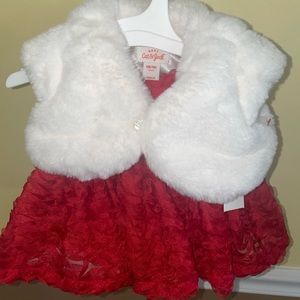 Red Newborn dress with shaw(fur) not sure what kind of fur